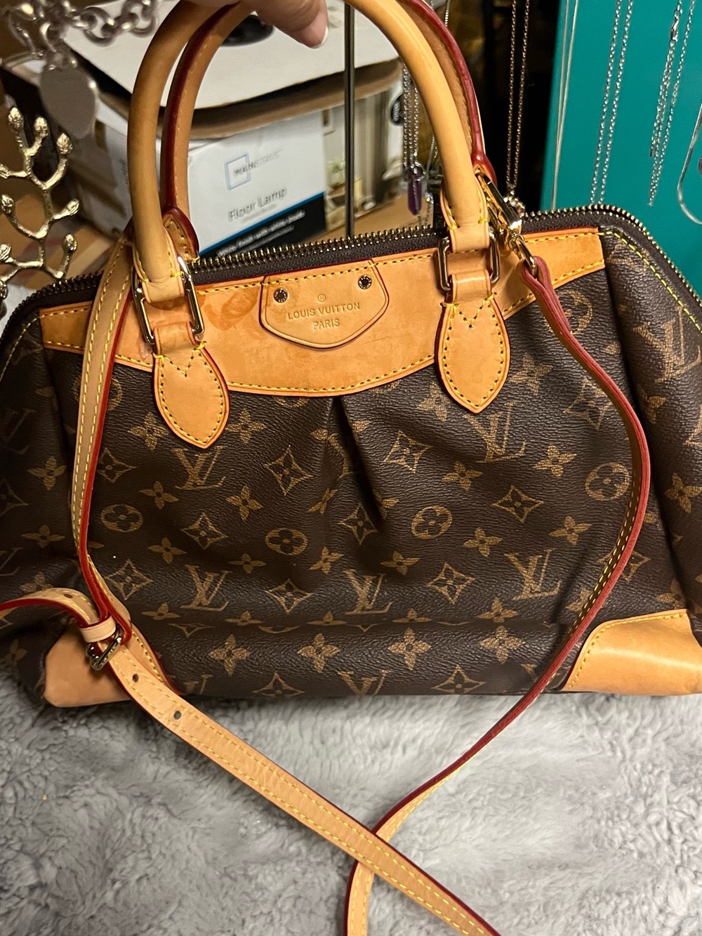 Brown Monogram Canvas Satchel with Natural Vachetta Handles - Picture 2 of 3